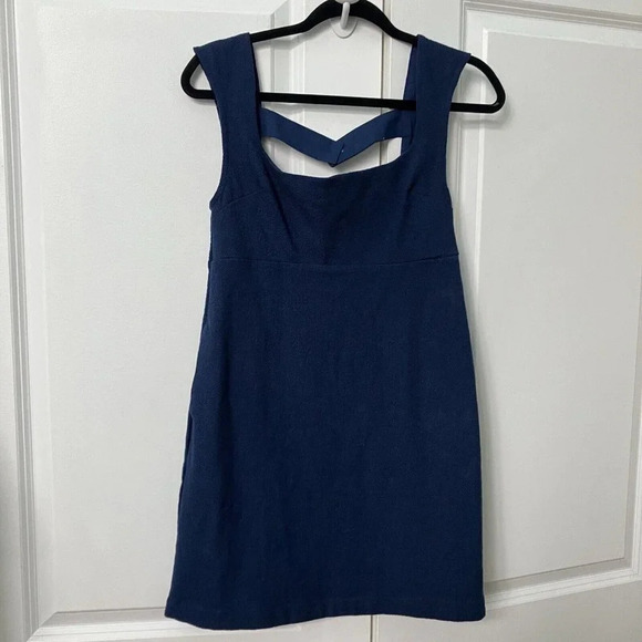 NWT Maeve by Anthropologie Mini Shift Dress Womens 0 Navy Blue Open Back - Picture 1 of 7